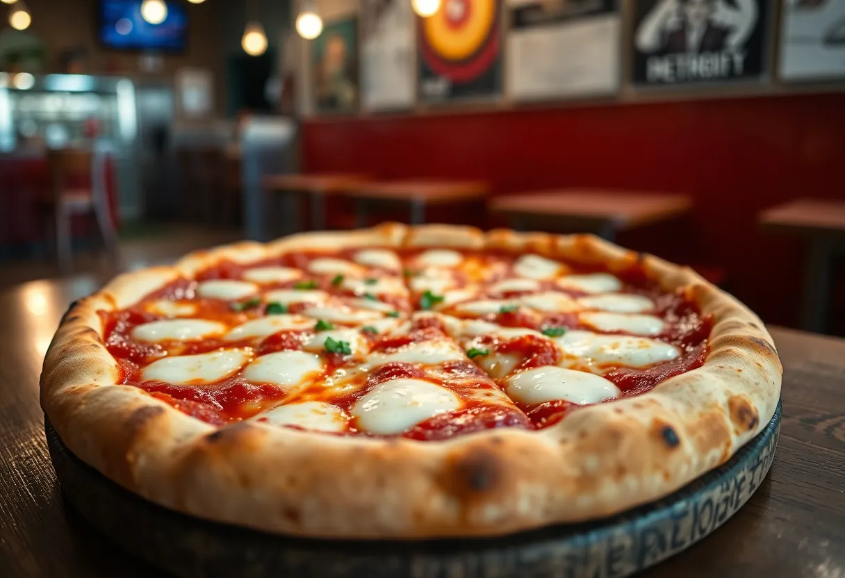 Delicious Detroit-style pizza with thick crust and cheese