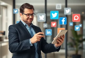 Real estate agent using Lofty AI Marketer tool for social media marketing.