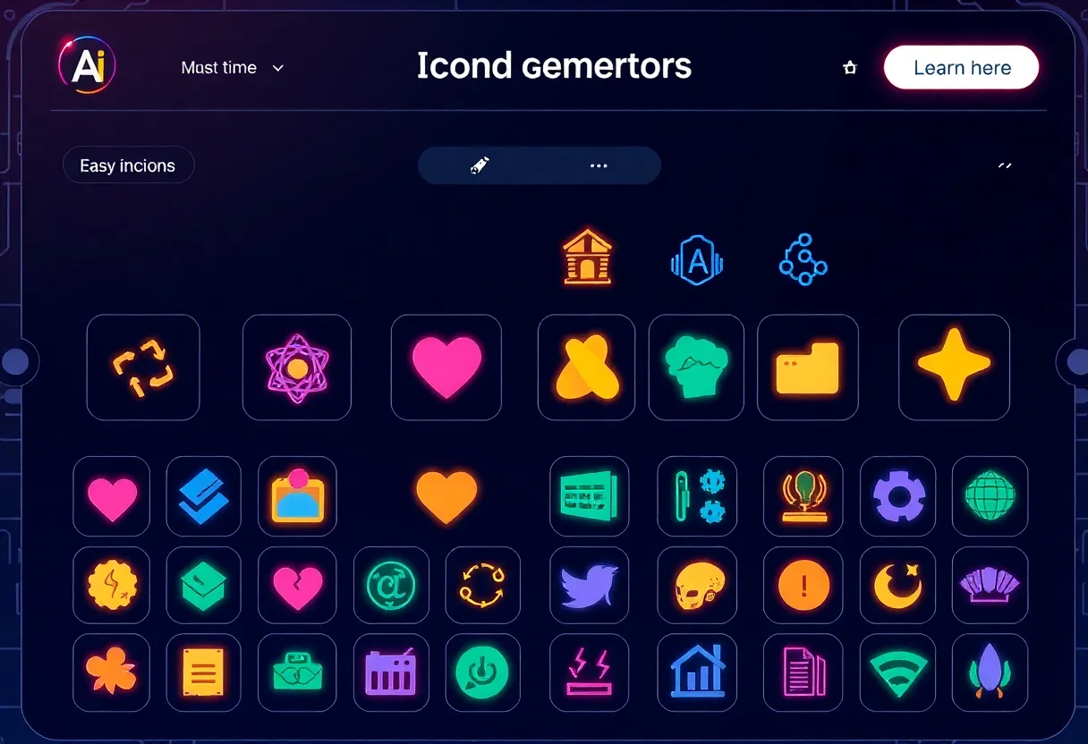 Screenshot of LogoAI's AI Icon Generator interface displaying multiple icons.