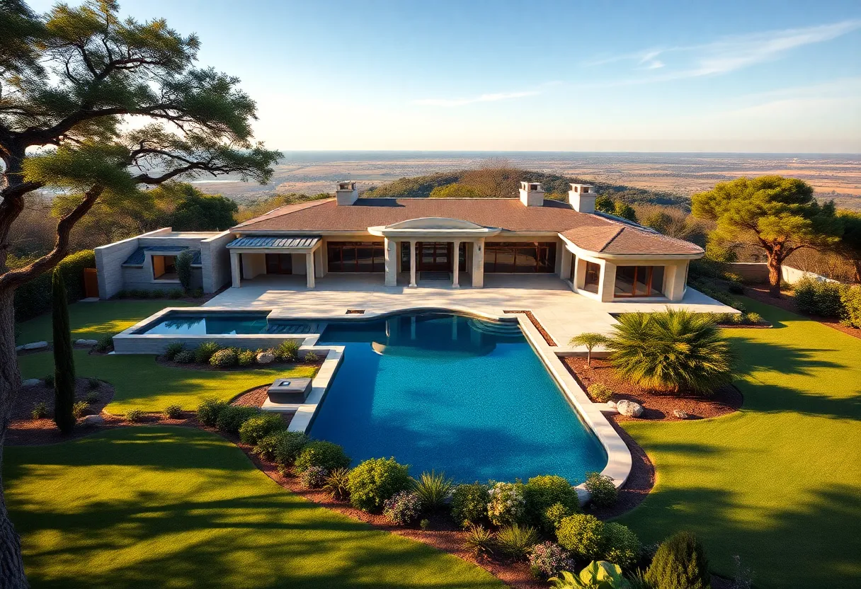 Luxury estate featuring a mansion and beautiful landscaping