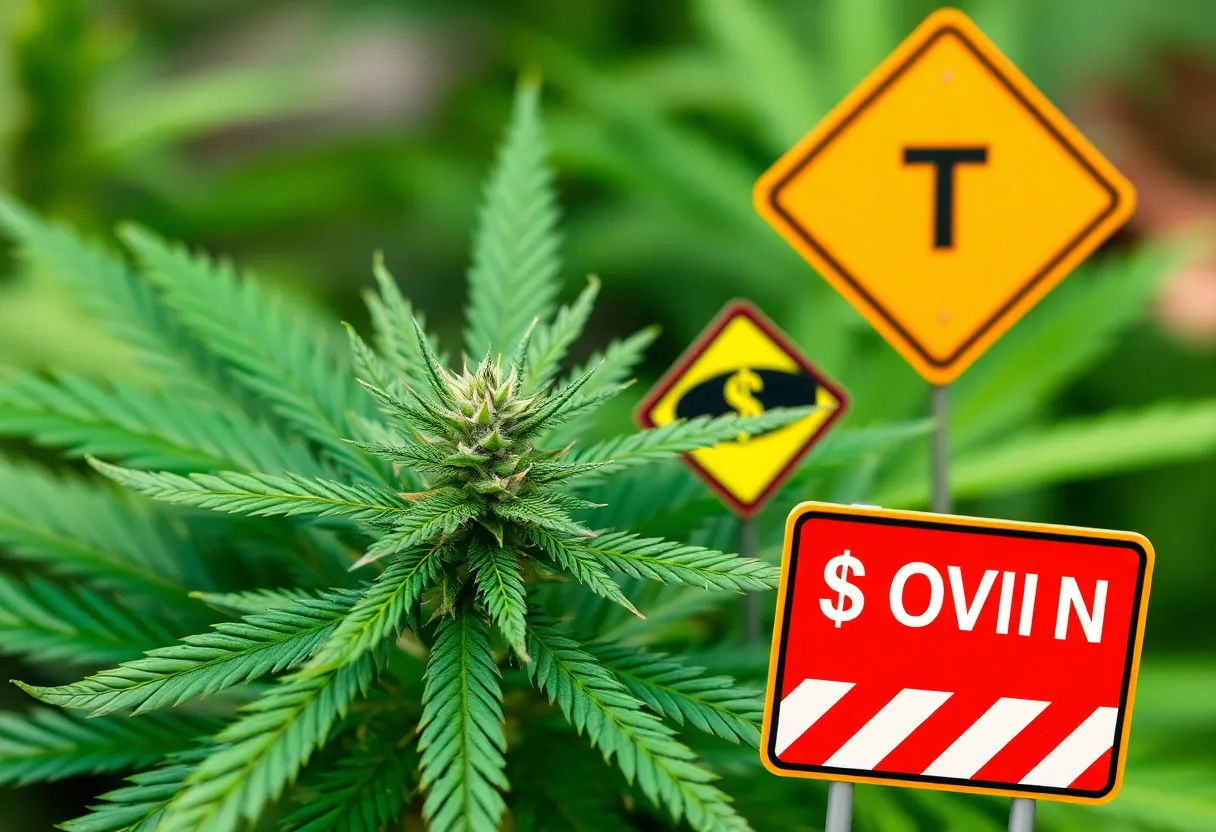 Conceptual illustration of cannabis plant and taxes