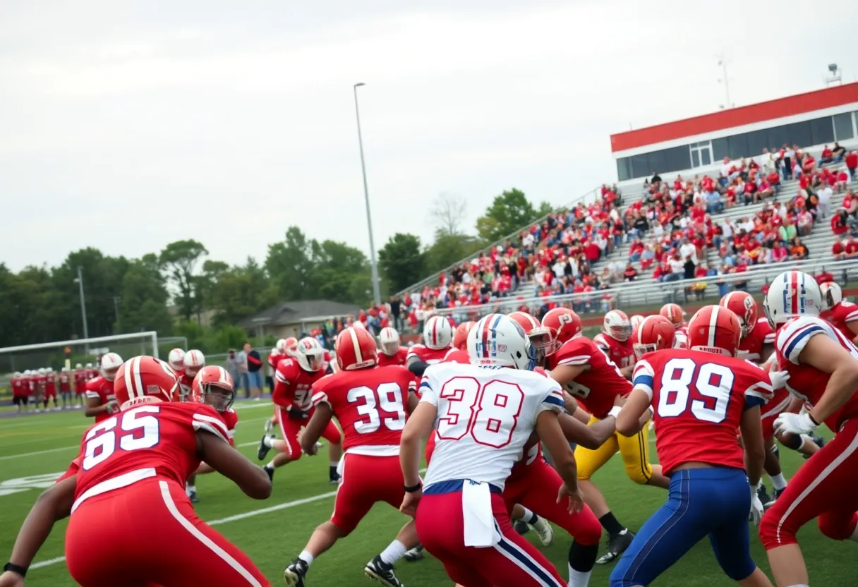 High school football players in action on the field in Michigan