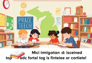 Children learning in a classroom in Michigan, emphasizing education funding.