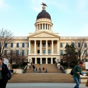 Michigan State Capitol building with urgency surrounding budget talks.