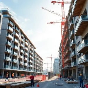 Construction site in Milan with new homes and businesses