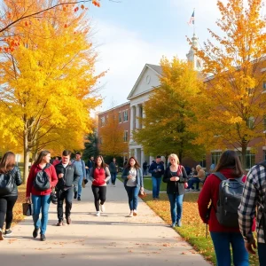 Students on Montana State University campus in autumn