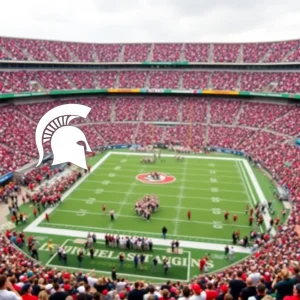 Michigan State University football players on the field