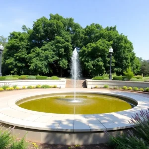 Memorial site with water feature and garden at MSU