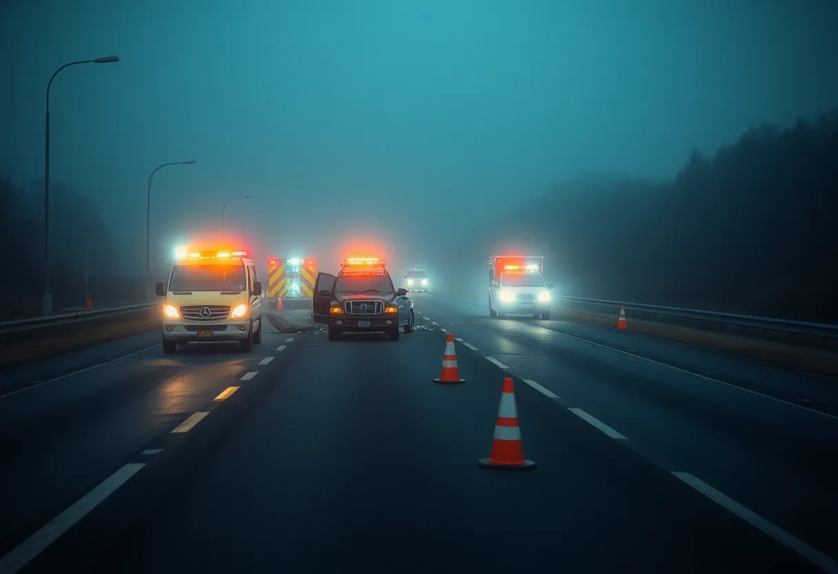 Emergency vehicles at the scene of a crash on I-96 in Novi, Michigan