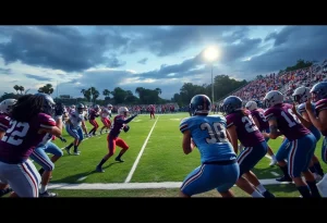 Football players celebrating a victory on the field.