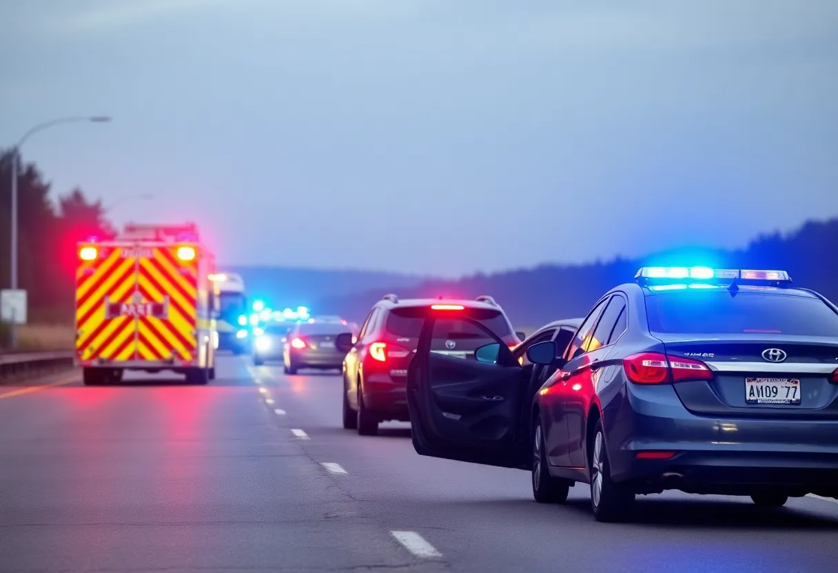 Emergency response at a highway accident site in Novi.