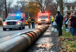 Repair work on a water main in Novi, Michigan