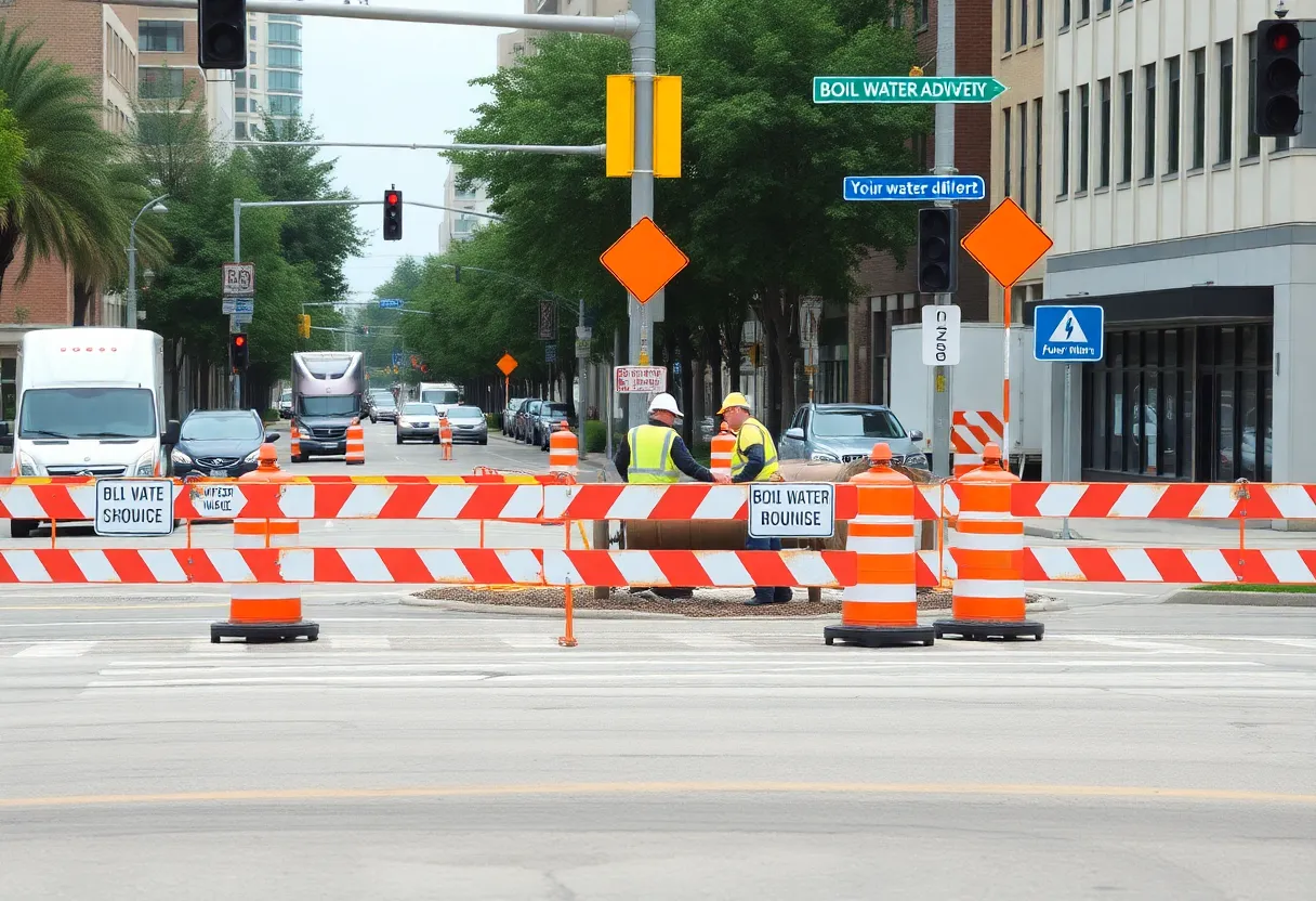 Emergency repairs occurring at a water main break in Novi, Michigan