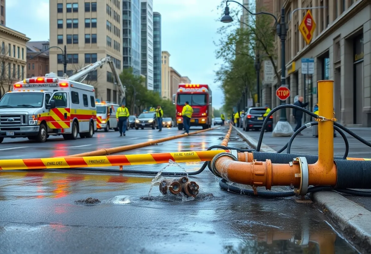 Emergency crews repairing a broken water main in Novi.