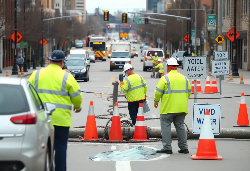 Emergency crews working on a water main break in Novi, Michigan