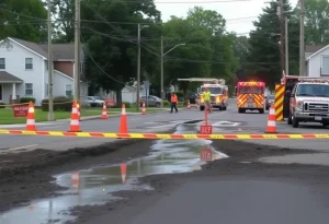 Emergency crews working on a water main break in Novi, Michigan