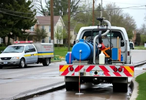 Emergency crews working on a water main break in Novi, Michigan.