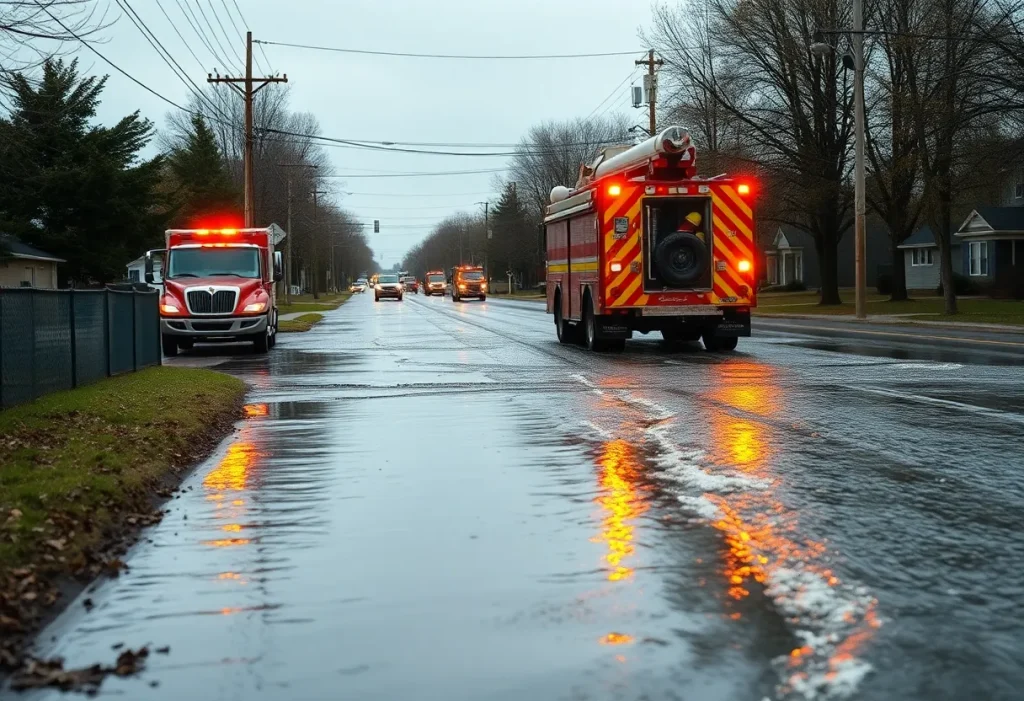 Emergency crews addressing the water main break in Novi, Michigan