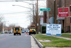 Repair crew working on a water main break in Novi, MI