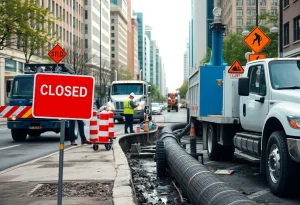City workers repairing a water main break in Novi, Michigan.