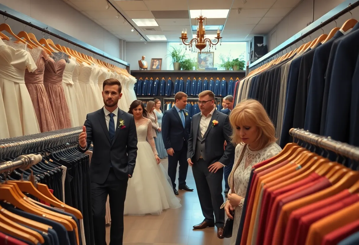Wedding attire options at a store in Novi during a crisis