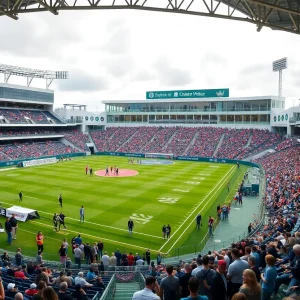 Crowd enjoying the renovated Ralph E. Myers Stadium during a football game