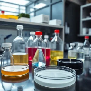 A research laboratory showcasing biological materials and safety equipment