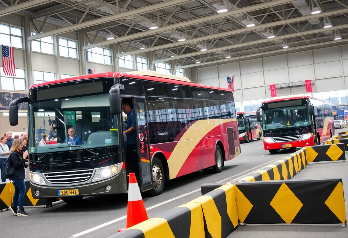 Bus drivers competing in the SMART Bus Roadeo at the Suburban Collection Showplace in Novi.