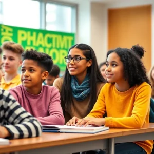 Diverse group of students participating in a classroom activity