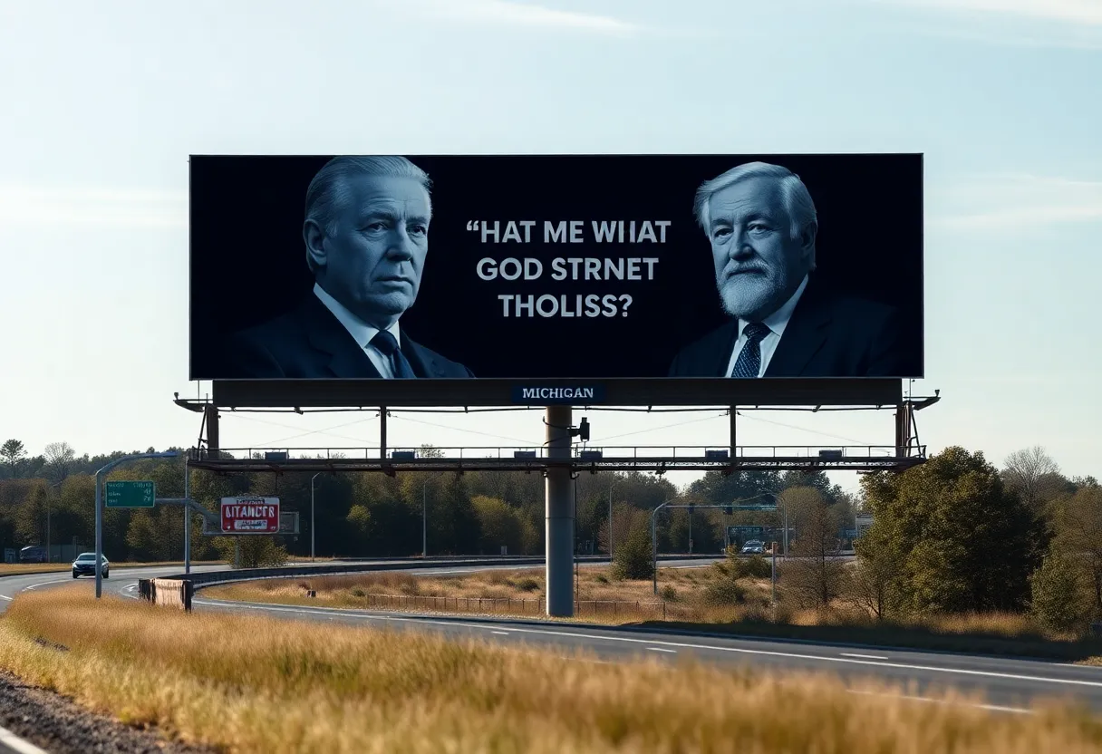 Billboard showing Trump and Epstein with a question about transparency