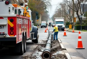 City workers repairing a water main on 14 Mile Road in Novi