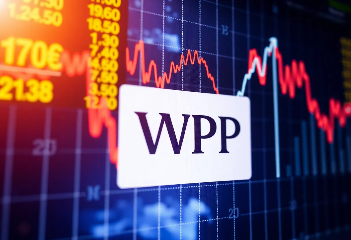 Stock market graph showing decline, representing WPP's share drop.