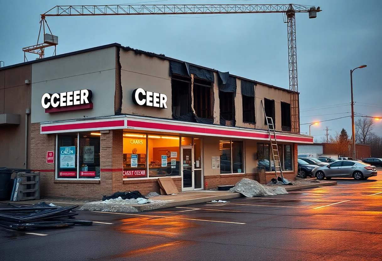Damaged building after fire incident at Ypsilanti ice cream shop