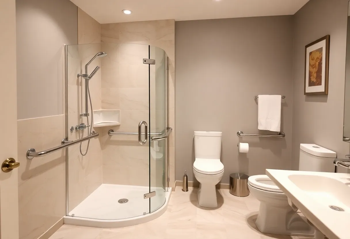 A modern accessible bathroom with safety features