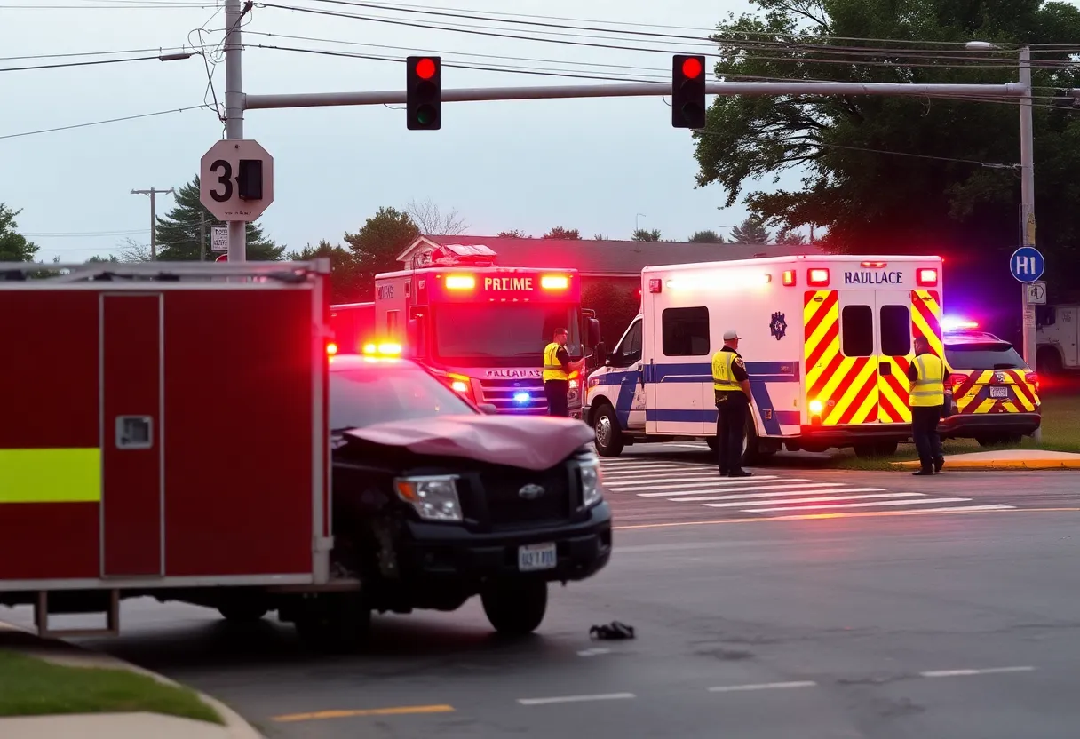 Scene of an ambulance theft and police response at an intersection.