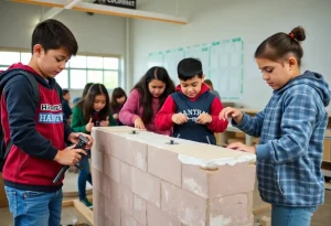 High school students working on a home construction project