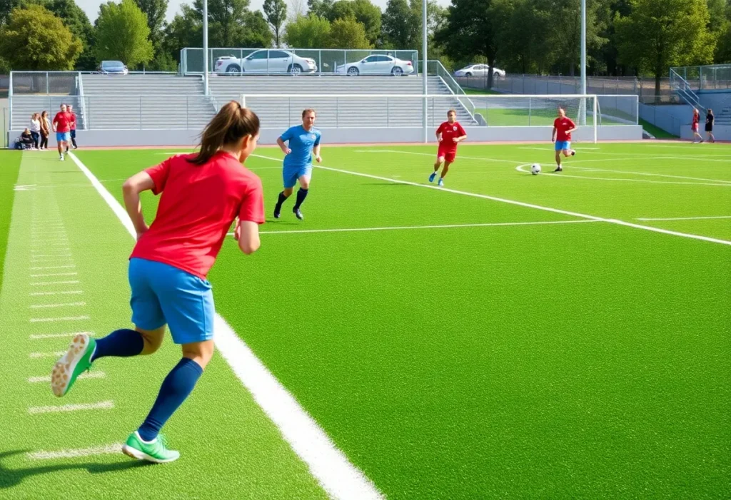 AstroTurf synthetic turf field with athletes