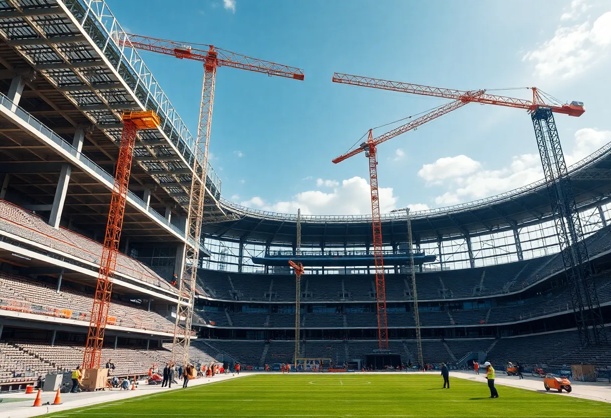 Rendering of the renovated Beaver Stadium during renovations with excited fans.