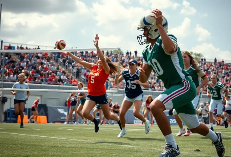 Brighton athletes celebrating victories in volleyball and football