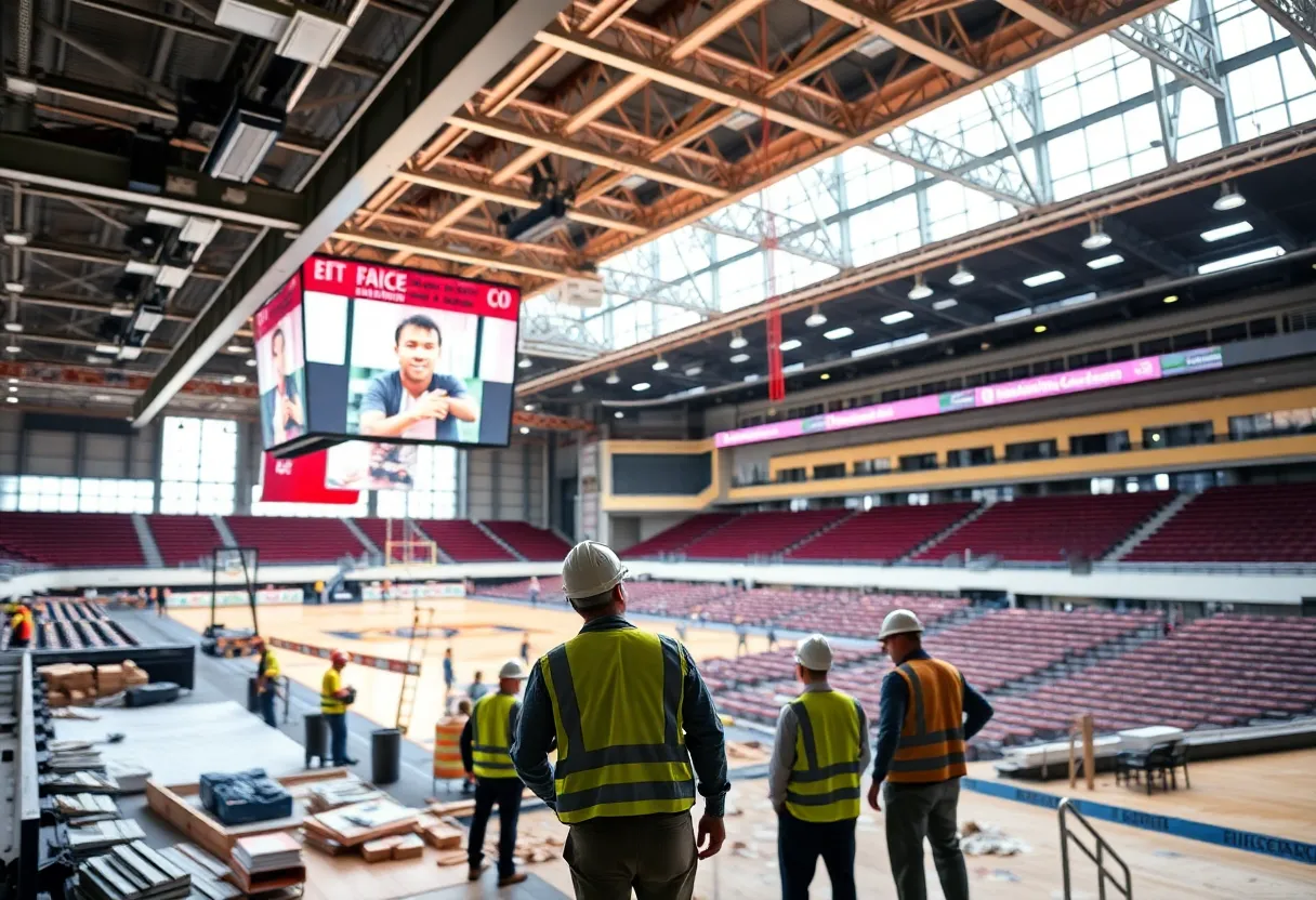 Interior view of the renovated Calihan Hall with updated amenities
