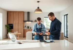 Futuristic scene of a home renovation showcasing technology and innovation