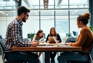 Team discussing influencer marketing strategies in an office