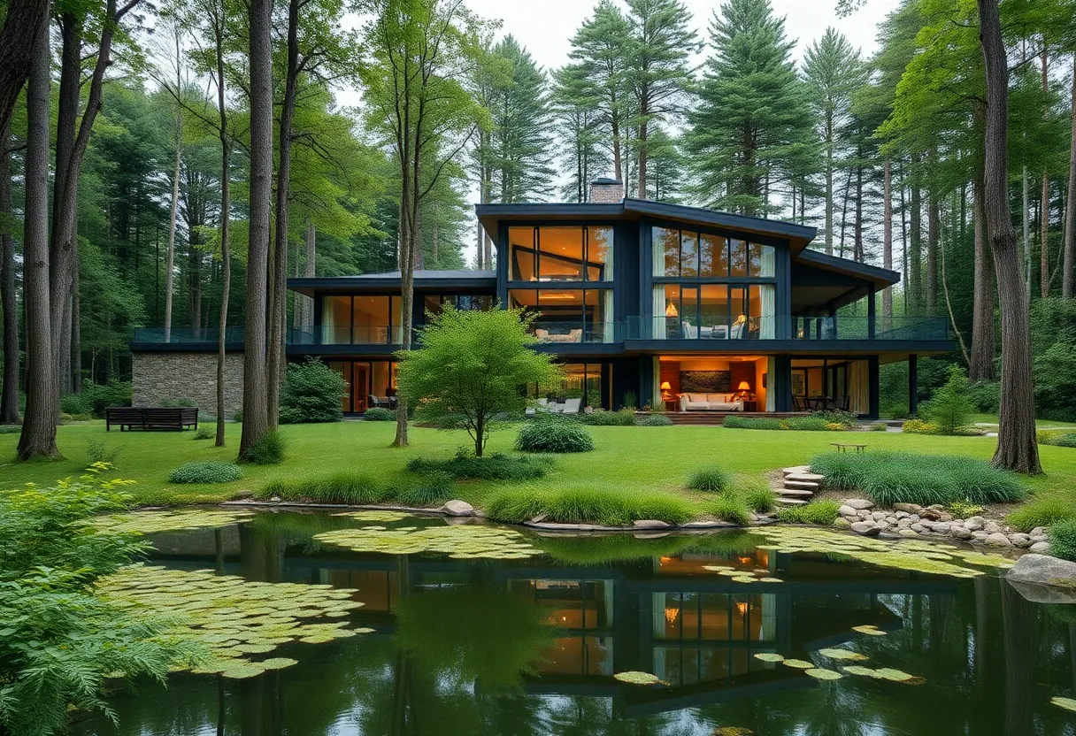 Custom woodland retreat home near Ann Arbor surrounded by trees