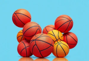 Artistic arrangement of deflated basketballs