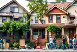 Community members engaging in home repair activities in Detroit