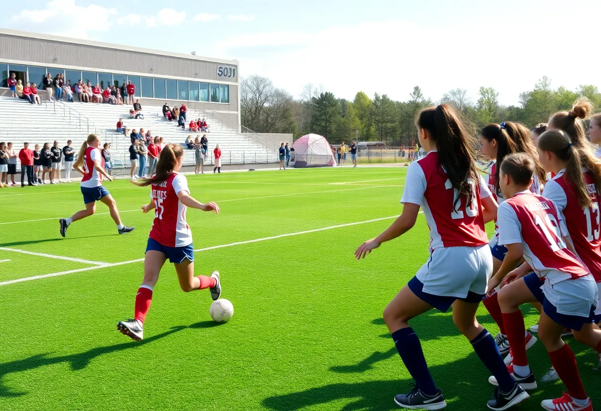 Hartland Eagles vs Novi Wildcats girls soccer match in action.