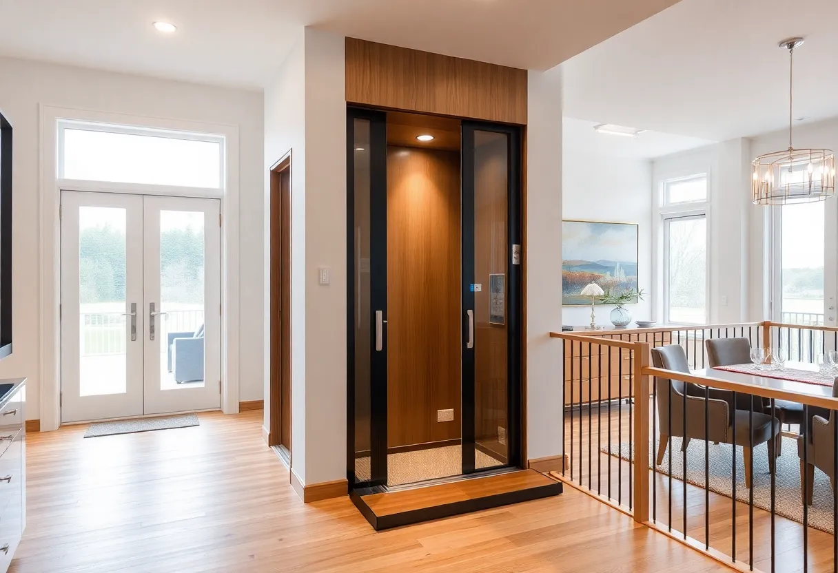 Modern home elevator and platform lift installation in a stylish home.