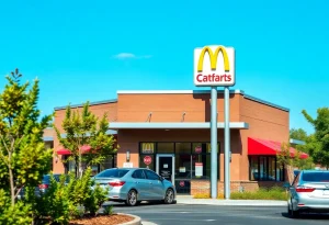 Exterior view of the new Hot 'n Now fast food restaurant in Wayland, MI