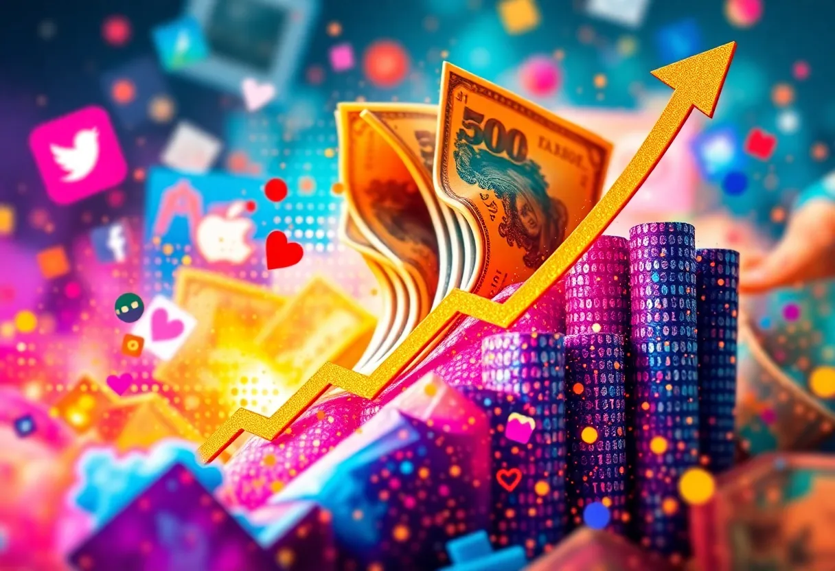 Illustration of influencer marketing growth with social media elements