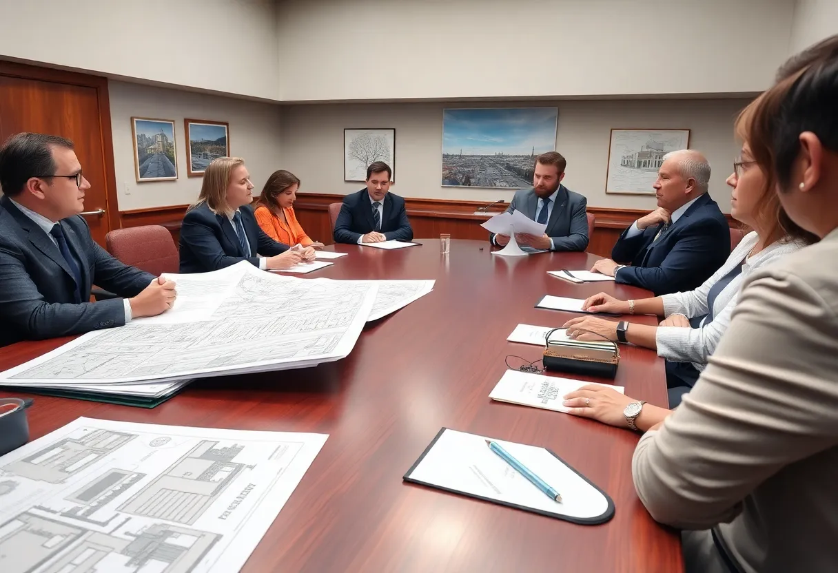 Residents discussing renovation proposals at a community meeting in Livonia.